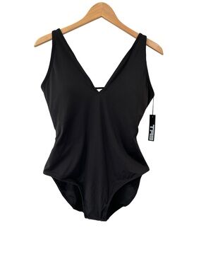 TA3 Plungey One Piece Swimsuit XL short Black Corset Back shaping snatched NWT